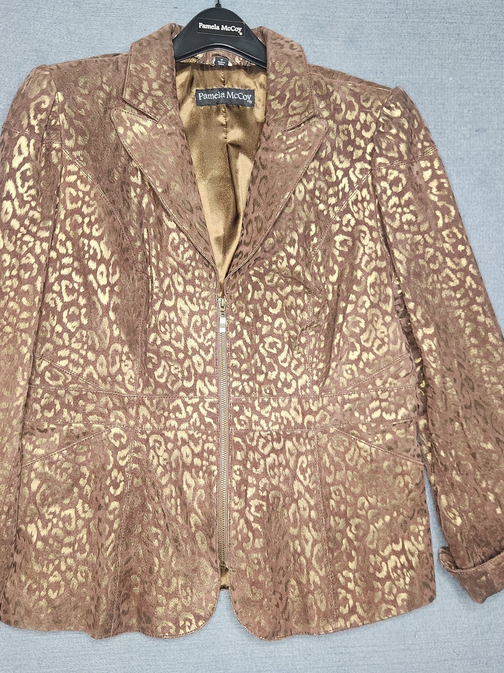 Pamela McCoy Women's Brown Leopard-Print Zip Jacket